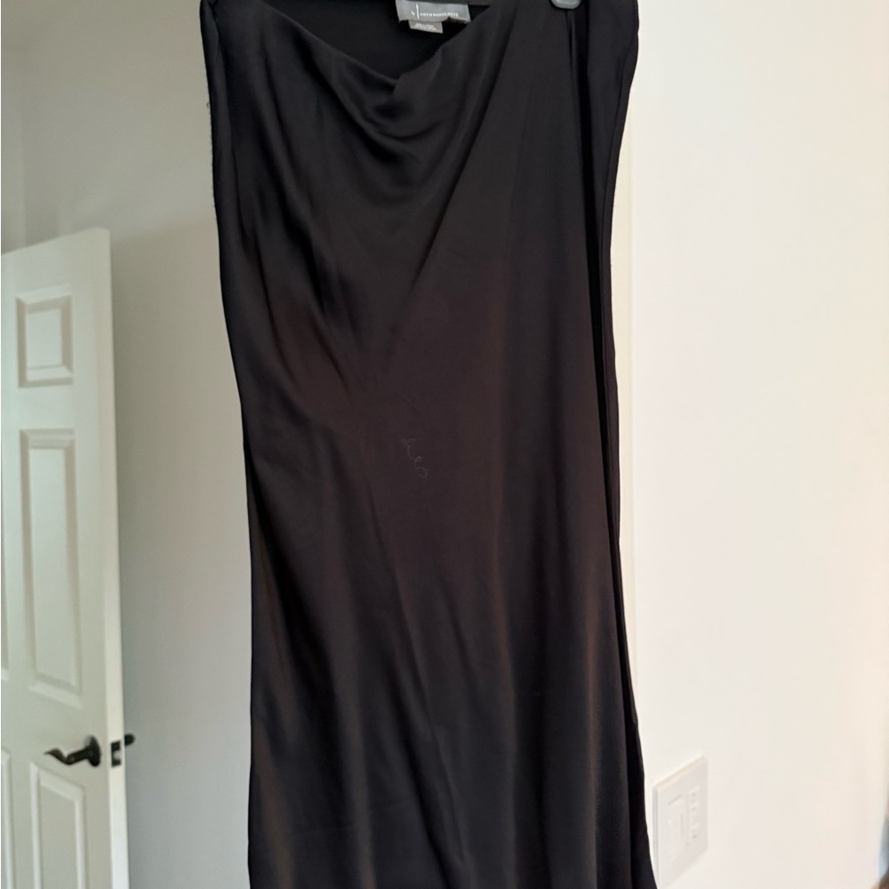 Anthropologie Black Satin Midi Skirt